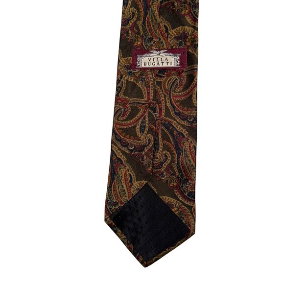 Villa Bugatti 100% Silk Paisley Tie Brown & Gold - Picture 5 of 6
